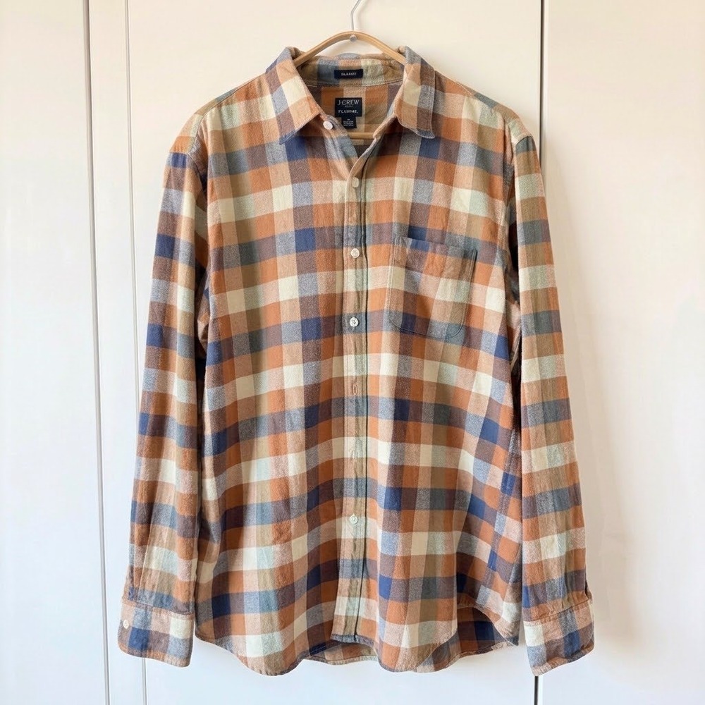 J.Crew Multicolor Plaid Flannel Button Down Shirt Cotton Mens L